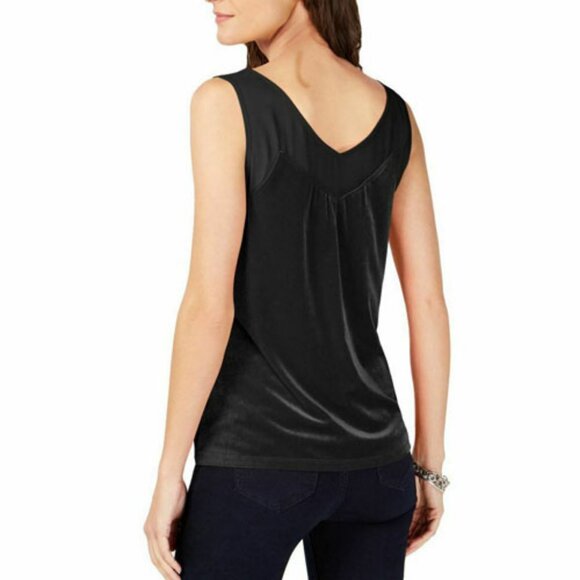 Sheer Illusion Inset V-neck Black Velvet Camisole Top International Concepts XXL - Picture 2 of 5